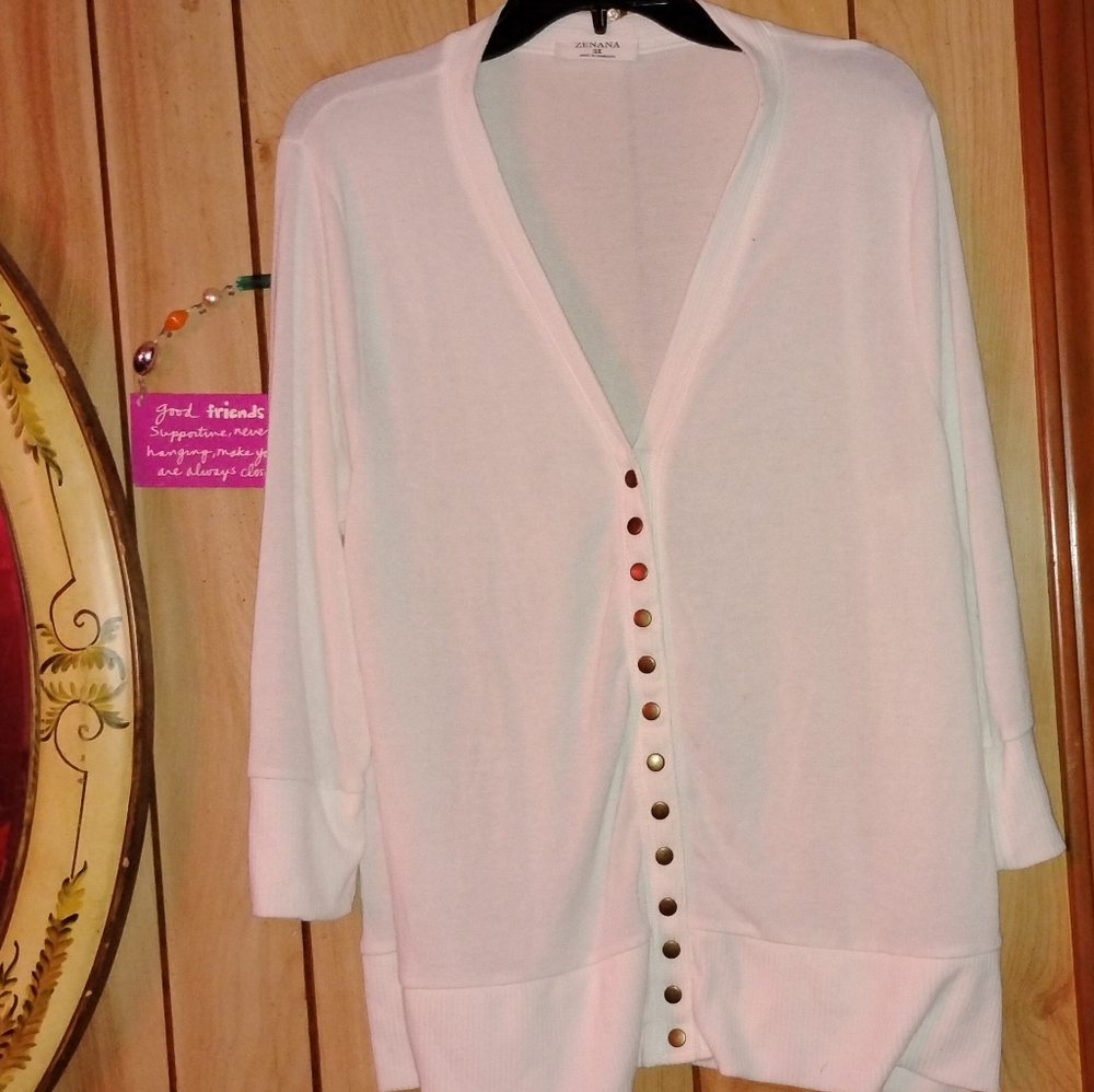 Zenana Outfitters White Button-Up Cardigan